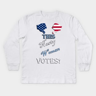 Funny Quote, This Nasty Woman Votes! U.S.A. Flag Graphic Funny Sarcastic Trump Response to Election Banter Voting GIfts Kids Long Sleeve T-Shirt